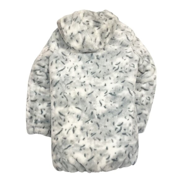 Dennis Basso Reversible White & Gray Puffer Jacket Faux Fur Animal Print SMALL - Picture 5 of 8